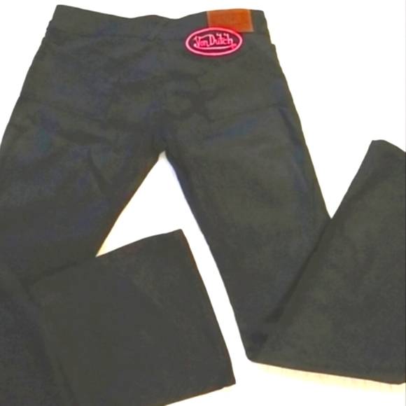 VON DUTCH Y2k Pink Patch Black Denim Pocket Flare Low Rise Snap Zip Jeans NEW 29 - Picture 2 of 16